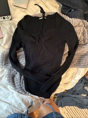 Abercrombie & Fitch Black Ribbed Long-Sleeve Bodysuit